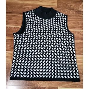 Retro Glam Houndstooth Sleeveless Sweater Ramie‎ Linen Size PL Norton Mcnaughton
